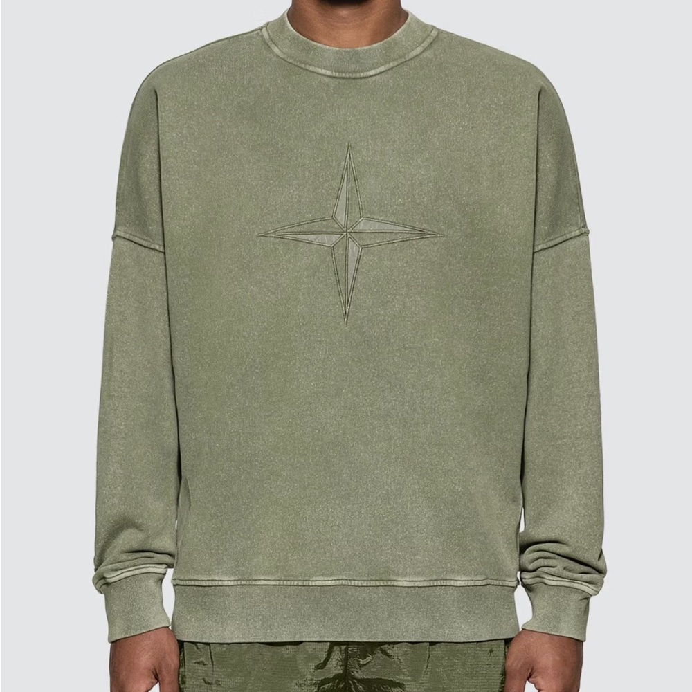 Stone Island Embroidered Compass Crewneck Sweatshirt Olive Green